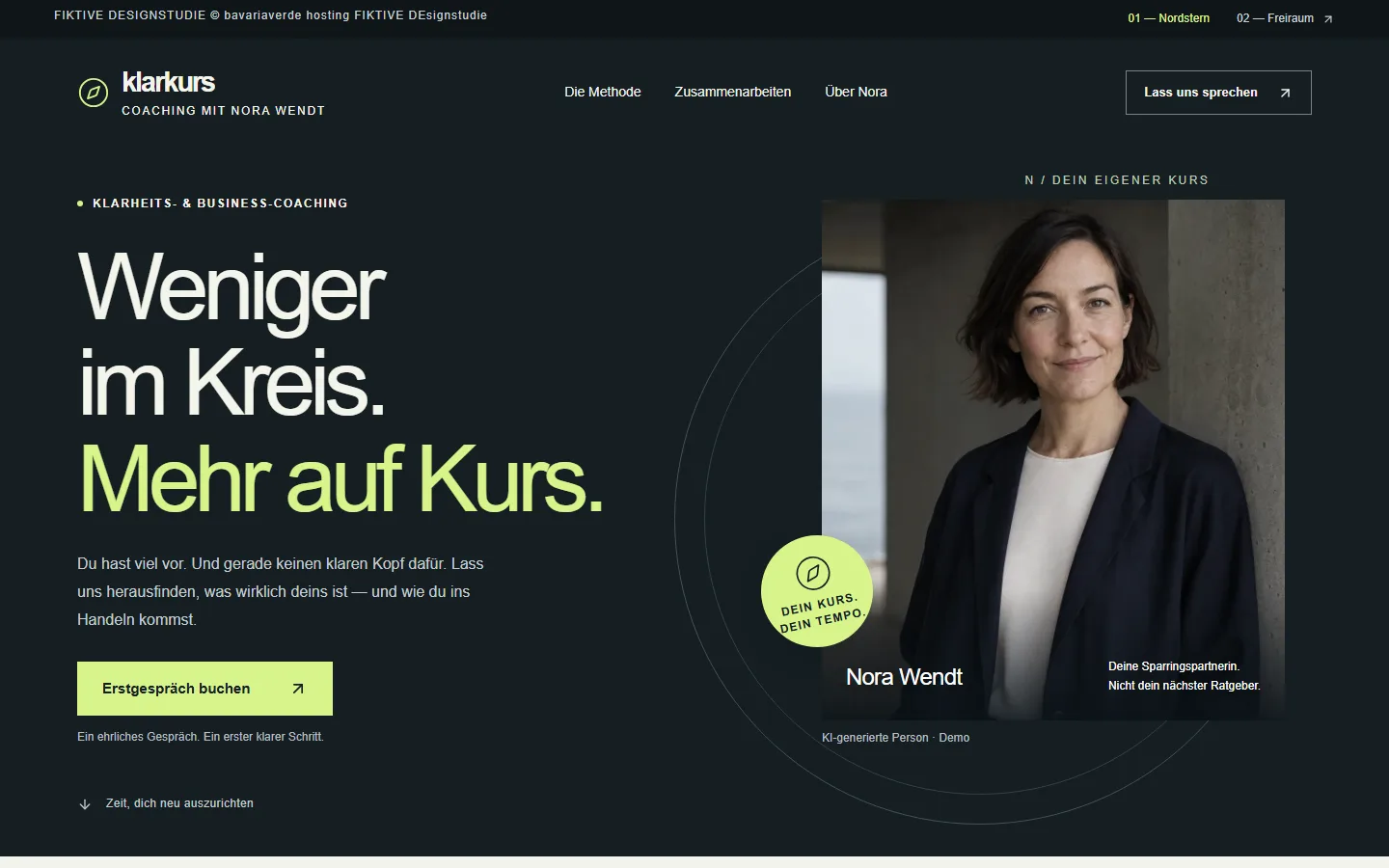 Startbereich der Musterseite Klarkurs Coaching