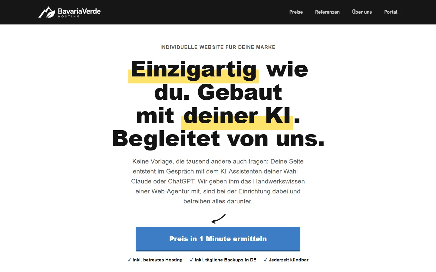 Vorschau der BavariaVerde-Seite Website mit KI